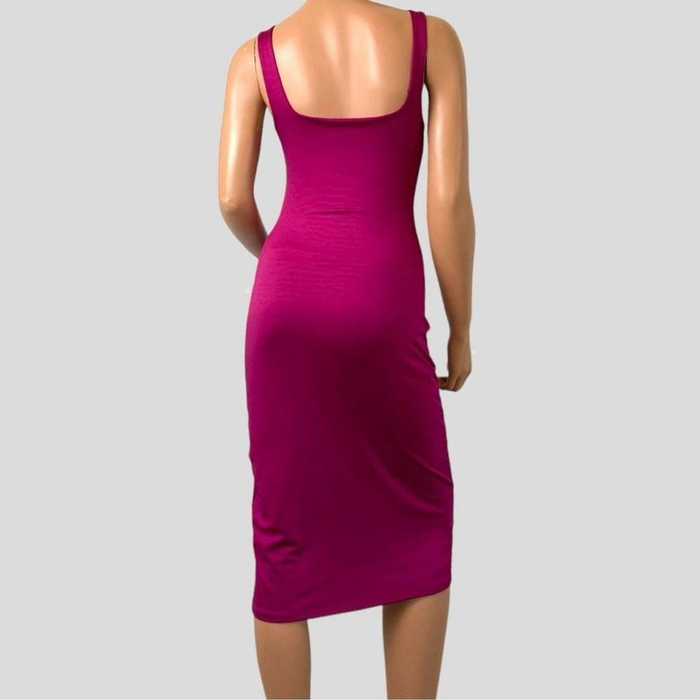 Sincerely Jules Hot Fuchsia M Slinky Sleeveless Square Neck Bodycon Midi Dress - Picture 3 of 6